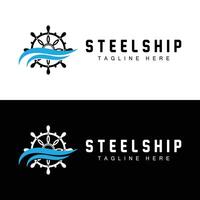 gemakkelijk marinier voertuig schip stuurinrichting logo ontwerp illustratie schip stuurinrichting wiel voor Product branding sjabloon icoon vector