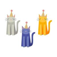 katten in feestelijk hoeden. ansichtkaart. tekenfilm ontwerp. vector
