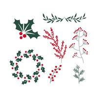 Kerstmis decoraties. hulst, spar, rood bessen, Kerstmis snuisterij. vector