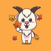 schattig geit Holding herfst blad tekenfilm illustratie. vector