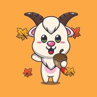 schattig geit met eikels Bij herfst seizoen tekenfilm illustratie. vector