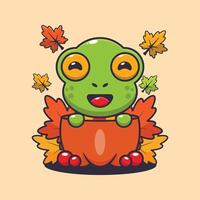 schattig kikker in een pompoen Bij herfst seizoen tekenfilm illustratie. vector