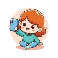 schattig r illustratie van een weinig meisje nemen een selfie vector