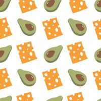 avocado, kaas naadloos patroon. voor verpakking, menu ontwerp, achtergrond, omhulsel papier vector