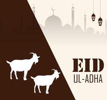 eid al adha mubarak met schattig geit dier, de vakantie treedt op na de hoogtepunt van de jaar- hadj. feest van de offer. vector