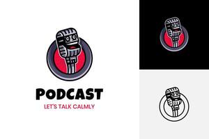 podcast spreken logo of sta op karakter logo ontwerp. zanger logo. microfoon en gezicht of praten symbool illustratie vector