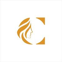 elegant brief c en vrouw gezicht logo vector