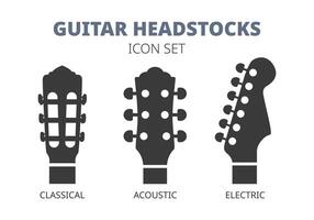 gitaar kop zwart silhouet icoon set. klassiek gitaar, akoestisch gitaar, elektrisch gitaar. types van kop illustratie. icoon voor studio web, app, infographic vector