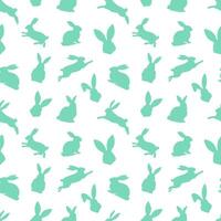 Pasen naadloos patroon van groen konijn silhouetten in verschillend acties. feestelijk Pasen konijntjes ontwerp. geïsoleerd Aan wit achtergrond. voor Pasen decoratie, omhulsel papier, groet, textiel, afdrukken vector