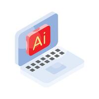kunstmatig intelligentie- laptop isometrische icoon, gemakkelijk naar gebruik en downloaden vector