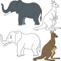 olifant en kangoeroe clip art. wild dieren clip art verzameling voor geliefden van oerwouden en dieren in het wild. deze reeks zullen worden een perfect toevoeging naar uw safari en dierentuin-thema projecten vector