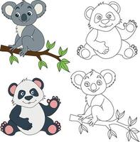 koala en panda clip art. wild dieren clip art verzameling voor geliefden van oerwouden en dieren in het wild. deze reeks zullen worden een perfect toevoeging naar uw safari en dierentuin-thema projecten vector