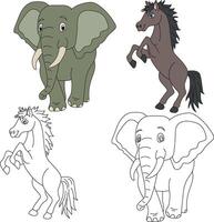 olifant en paard clip art. wild dieren clip art verzameling voor geliefden van oerwouden en dieren in het wild. deze reeks zullen worden een perfect toevoeging naar uw safari en dierentuin-thema projecten vector