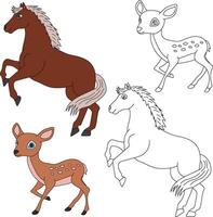 paard en hert clip art. wild dieren clip art verzameling voor geliefden van oerwouden en dieren in het wild. deze reeks zullen worden een perfect toevoeging naar uw safari en dierentuin-thema projecten vector