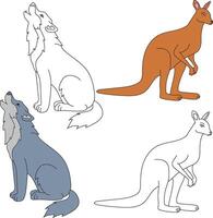 kangoeroe en wolf clip art. wild dieren clip art verzameling voor geliefden van oerwouden en dieren in het wild. deze reeks zullen worden een perfect toevoeging naar uw safari en dierentuin-thema projecten vector