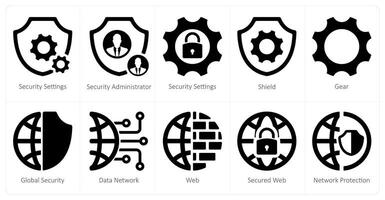 een reeks van 10 veiligheid pictogrammen net zo veiligheid instellingen, veiligheid beheerder, schild vector