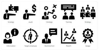 een reeks van 10 menselijk middelen pictogrammen net zo strategie, controle, strategie vector