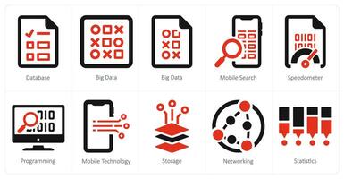 een reeks van 10 groot gegevens pictogrammen net zo databank, groot gegevens, mobiel zoeken vector