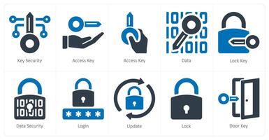 een reeks van 10 veiligheid pictogrammen net zo sleutel veiligheid, toegang sleutel, gegevens vector