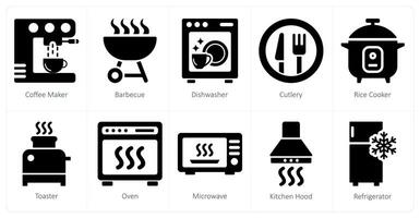 een reeks van 10 huis huishoudelijke apparaten pictogrammen net zo koffie maker, barbecue, vaatwasser vector