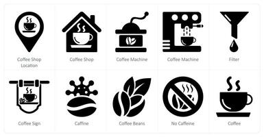 een reeks van 10 koffie pictogrammen net zo koffie winkel plaats, koffie winkel, koffie machine vector