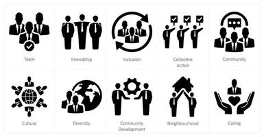 een reeks van 10 gemeenschap pictogrammen net zo team, vriendschap, inclusie vector