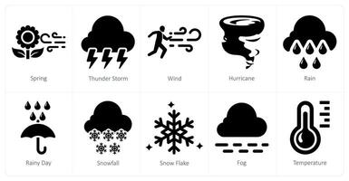 een reeks van 10 mengen pictogrammen net zo lente, donder storm, wind vector