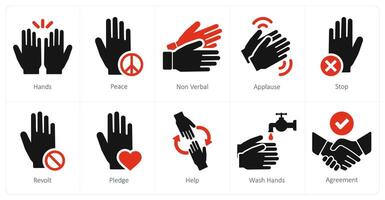 een reeks van 10 handen pictogrammen net zo handen, vrede, niet verbaal vector