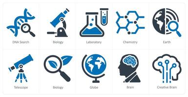 een reeks van 10 school- en onderwijs pictogrammen net zo dna zoeken, biologie, laboratorium vector