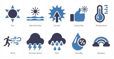 een reeks van 10 mengen pictogrammen net zo zon, ochtend- visie, zonsopkomst vector