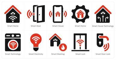 een reeks van 10 slimme woning pictogrammen net zo slimme woning, slim deur, slim huis vector