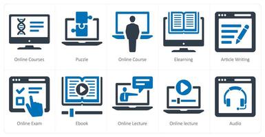 een reeks van 10 online onderwijs pictogrammen net zo online klassen, puzzel, online Cursus vector