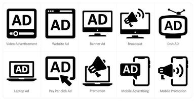 een reeks van 10 advertenties en afzet pictogrammen net zo advertentie, website advertentie, banier advertentie vector