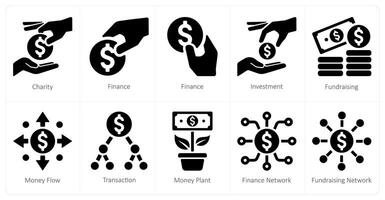 een reeks van 10 crowdfunding pictogrammen net zo liefdadigheid, financiën, investering vector