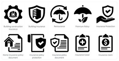 een reeks van 10 verzekering pictogrammen net zo gebouw bouw verzekering, gebouw verzekering, herverzekering vector