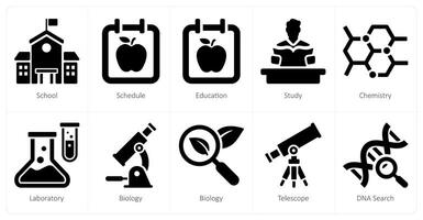 een reeks van 10 school- en onderwijs pictogrammen net zo school- schema, onderwijs vector