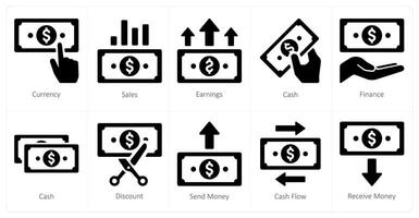 een reeks van 10 financiën pictogrammen net zo munteenheid, verkoop, verdiensten vector