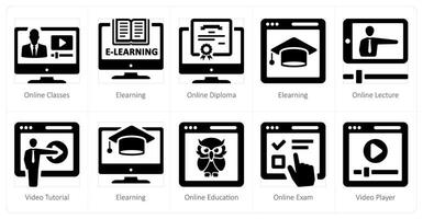 een reeks van 10 online onderwijs pictogrammen net zo online klassen, e aan het leren, online diploma vector