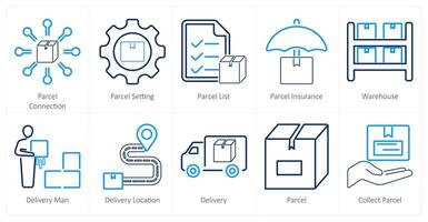een reeks van 10 mengen pictogrammen net zo pakket verbinding, pakket instelling, pakket lijst vector