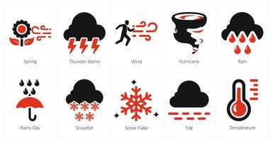 een reeks van 10 mengen pictogrammen net zo lente, donder storm, wind vector