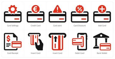 een reeks van 10 financiën pictogrammen net zo kaart instellingen, credit kaart, kaart alarm vector