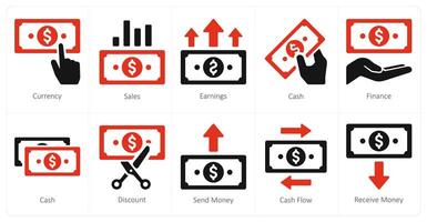 een reeks van 10 financiën pictogrammen net zo munteenheid, verkoop, verdiensten vector