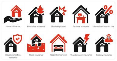 een reeks van 10 verzekering pictogrammen net zo huis verzekering, huis brand verzekering, huis explosie vector