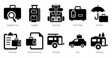 een reeks van 10 reizen en vakantie pictogrammen net zo bagage scannen, bagage, reizen zak vector