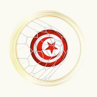 Tunesië scoren doel, abstract Amerikaans voetbal symbool met illustratie van Tunesië bal in voetbal netto. vector
