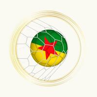 Frans Guyana scoren doel, abstract Amerikaans voetbal symbool met illustratie van Frans Guyana bal in voetbal netto. vector