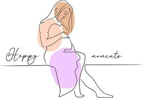 gelukkig momenten abstract banier met mama, tekst en zwanger vrouw in lijn kunst stijl vector