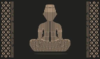 een dichtbij omhoog van een Javaans persoon zittend in een meditatie positie ingelijst batik patroon vector