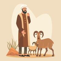 Islamitisch Arabisch moslim Mens met schapen geit in eid al adha viering vector