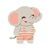 schattig olifant zomer illustratie. genieten van heet zomer in gestreept zwempak. illustratie voor kaart, banier, poster vector